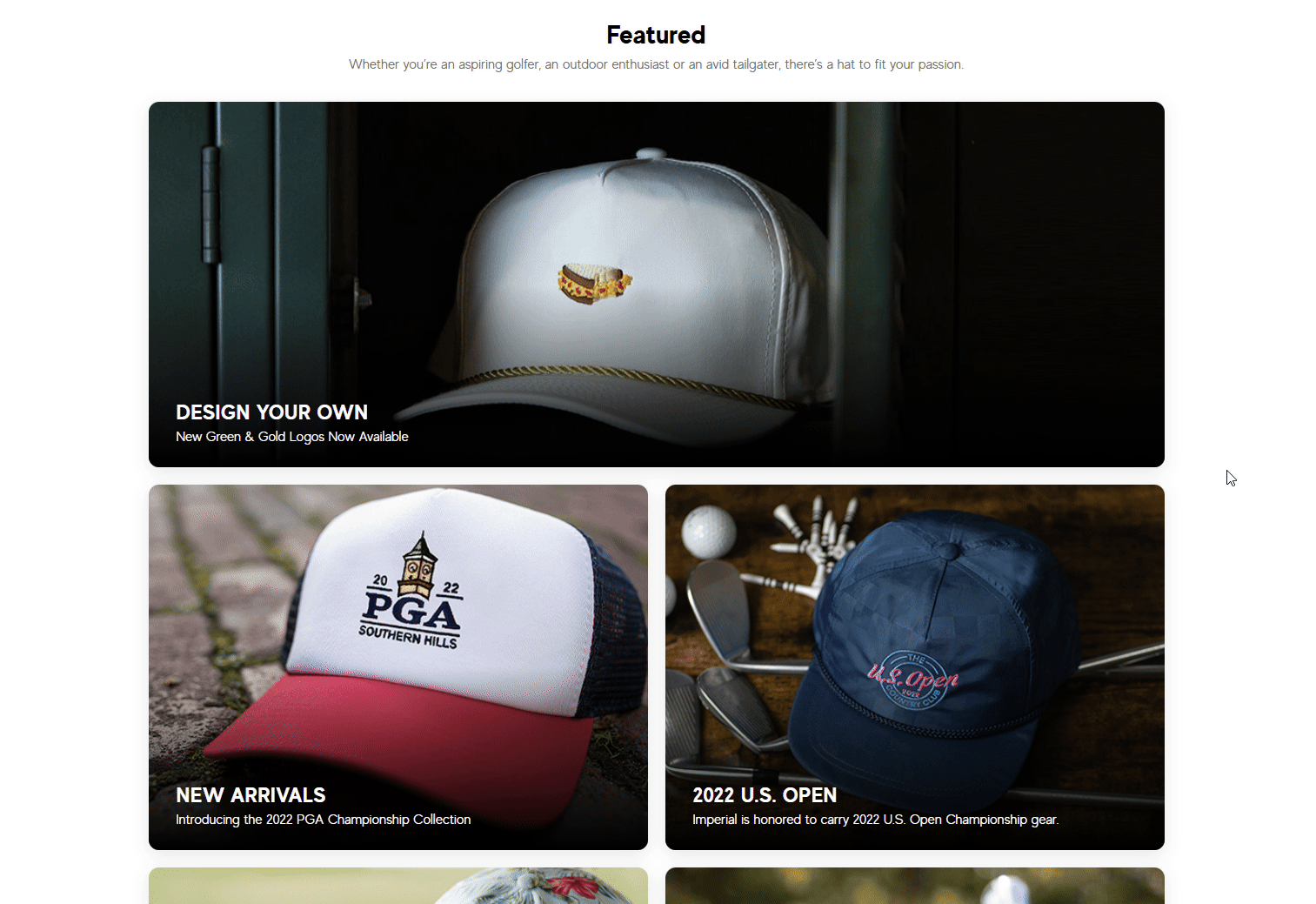 A GIF showing a grid of product categories, shown as shadowed images with white text over them. The shadow animates more deeply on hover.
