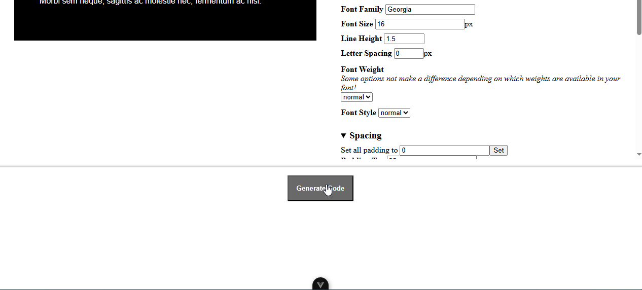 An animated GIF showing the feature that lets you generate and copy the final table codes